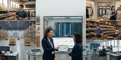 The same dashboard running in a warehouse, an office and a store